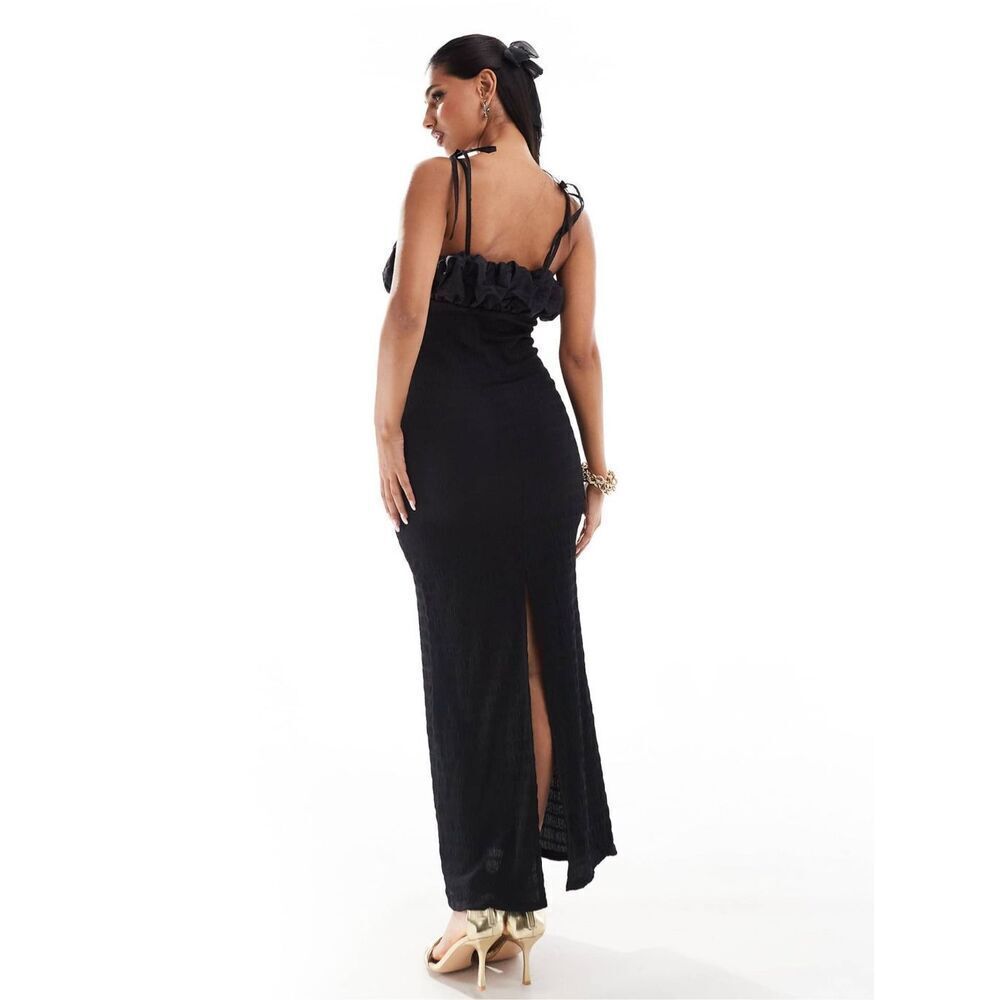 ASOS DESIGN Black Scrunched Bust with Cut Out Textured MIDI Dress - Small - Picture 4 of 11